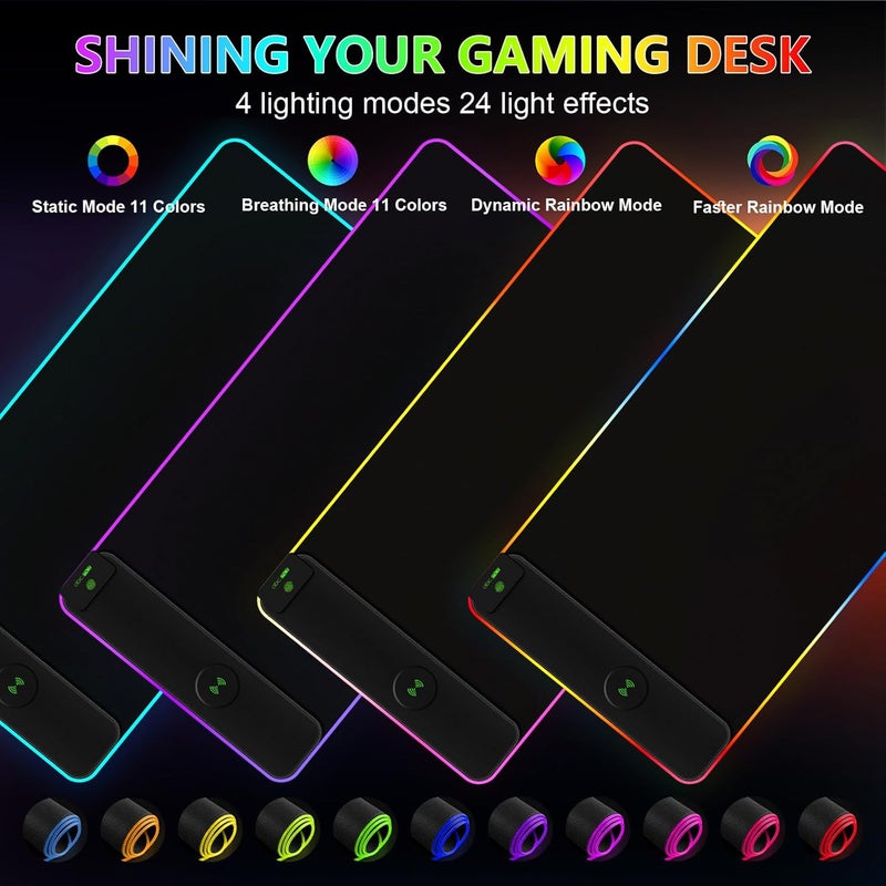 abc.mat Magnetic Wireless Charging RGB Mouse Pad, 31.5'' x 15.8'' Large LED Gaming Desk Mat, 24 Light Effects, Non-Slip Rubber Base, Waterproof Ultra-Smooth Surface - Image 4